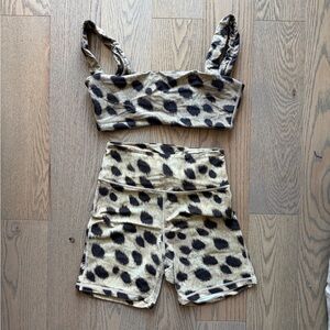 WeWoreWhat Leopard Print Bra and Biker Shorts Set
